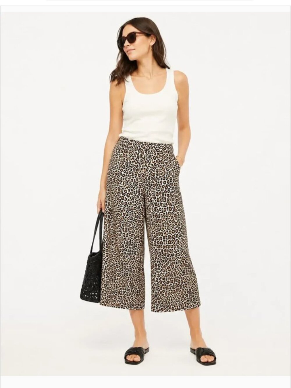 J. Crew Leopard Animal Print Silk Cropped Wide Leg Pants womens 16